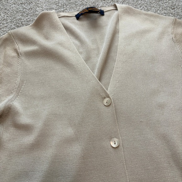 Brooks Brothers Silk Cardigan Womens M Beige Button Up Minimalist Quiet Luxury - Picture 2 of 7
